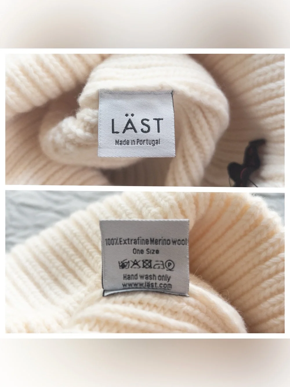 NWT LÄST 100% Extra Fine Merino Wool Beanie Cap Off White One Size